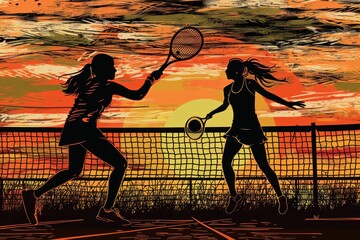 women playing tennis silhouette image