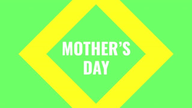 A vibrant image of a green background with a yellow diamond bearing the words Mother's Day in yellow letters, symbolizing the celebration of this special occasion
