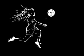 girl's silhouette kicking a ball on a white background
