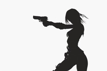 black silhouette of a woman with a gun