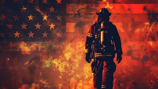 Firefighter with US national flag