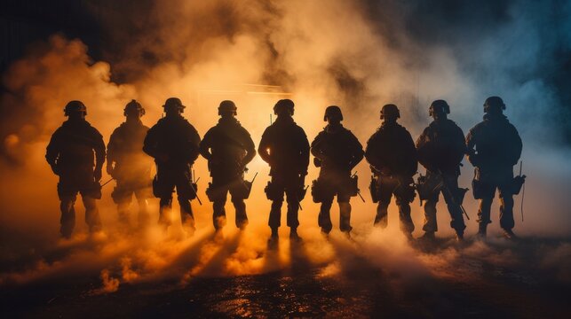 Group portrait of special police force SWAT tactical team