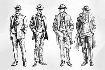 Fototapeta na wymiar three drawings of men who are dressed up