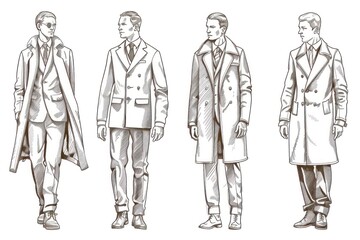 black and white outline drawing of mens fashion
