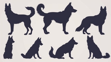 Vector illustration collection sets of silhouette of police dog with various pose