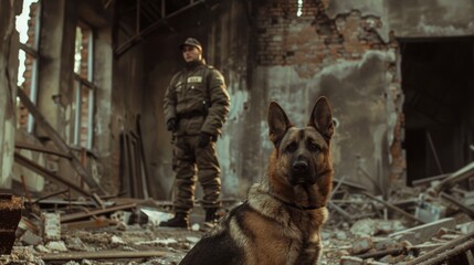 Portrait of a male police officer with police dog