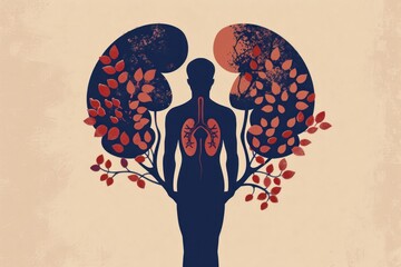 illustration of a man with two kidneys and a tree