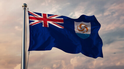 Anguilla Waving Flag Against a Cloudy Sky - obrazy, fototapety, plakaty