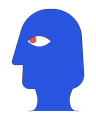 Head silhouette profile 2D linear cartoon object. Minimalist head shape isolated line vector element white background. Anonymous shadow. Ancient egyptian art portrait color flat spot illustration