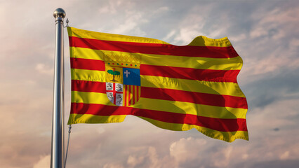 Aragon Waving Flag Against a Cloudy Sky
