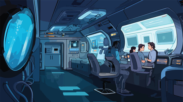 Scientific laboratory on board spacecraft cartoon v