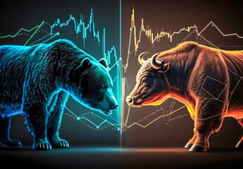 concept of stock market exchange. Stock market chart with information trading and finance investment concept. Bullish and Bearish in stock Market or trading Stock Marketing