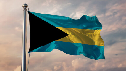 Bahamas Waving Flag Against a Cloudy Sky