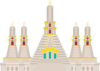 Temple of dawn Bangkok Thailand landmark, vector graphic design, no background 