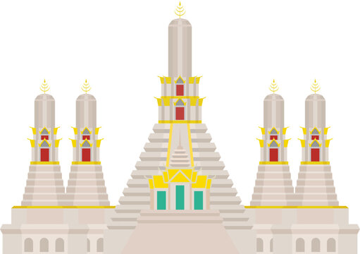 Temple of dawn Bangkok Thailand landmark, vector graphic design, no background 