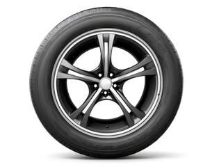 Fototapeta premium car tire isolated on white background. Detailed tread pattern visible on surface, appears new or unused, clean and sharp treads.