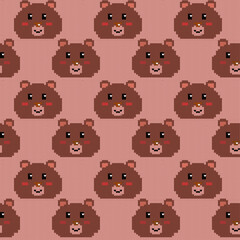 seamless knitted pattern with apple tree.Festive Sweater Design. Cute Bear. Bear cartoon icon,	