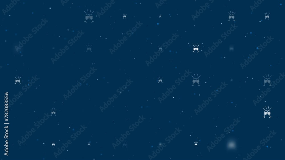 Poster template animation of evenly spaced champagne toast symbols of different sizes and opacity. animatio