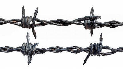 Isolated barbed wire strip over white background