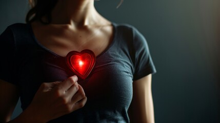 Glowing heart shape in the hand of a female