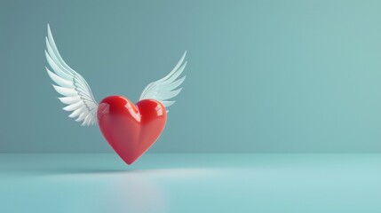 Artistic 3D vector illustration of cute heart with wings