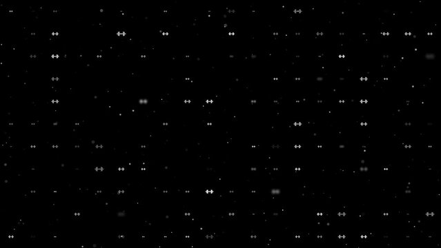 Template animation of evenly spaced dumbbell symbols of different sizes and opacity. Animation of transparency and size. Seamless looped 4k animation on black background with stars