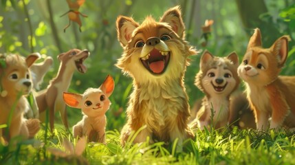 Naklejka premium baby animals discovering the joy of laughter for the first time, their tiny giggles and delighted squeals melting the hearts of their older counterparts