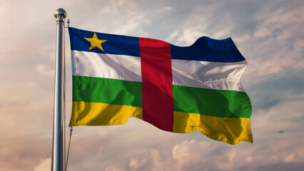 Central African Republic Waving Flag Against a Cloudy Sky - obrazy, fototapety, plakaty