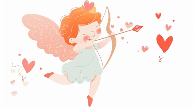 Cute Cupid angel with bow and arrow symbolizing love