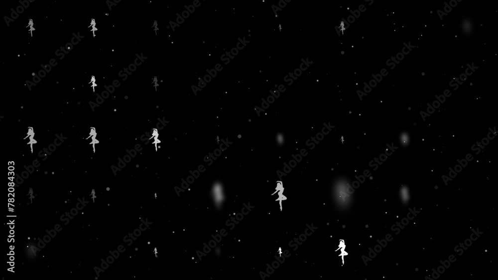 Poster template animation of evenly spaced ballerina symbols of different sizes and opacity. animation of t