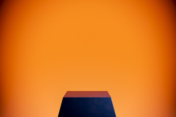 square product podium on bright orange background for presentation and display of products. 3d illustration