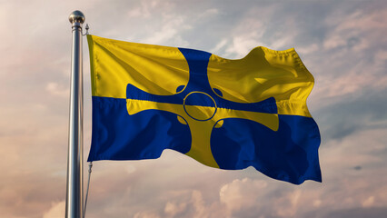 Fototapeta premium County Durham Waving Flag Against a Cloudy Sky