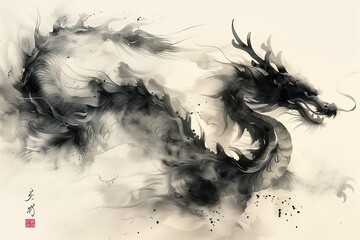 Chinese dragon watercolor painting