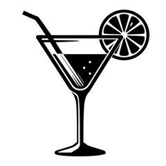 Martini Cocktail drink monochrome clip art. vector illustration