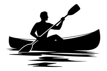 Man in canoe boat Silhouette. Vector illustration