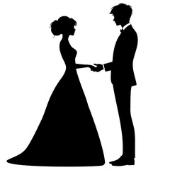 Silhouette of a young couple elegantly dressed holding hands. Vector illustration