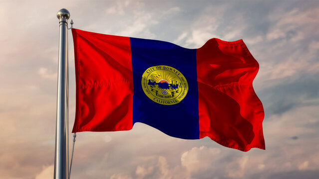 Downey California Waving Flag Against a Cloudy Sky