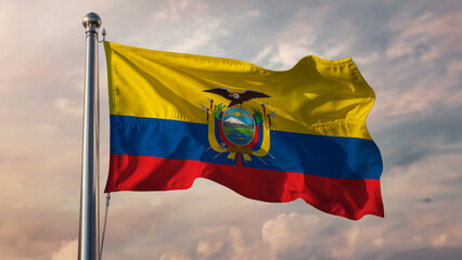 Ecuador Waving Flag Against a Cloudy Sky