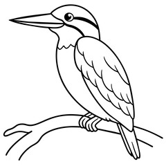 kingfisher sitting on a branch near water Colouring page for kids -vector illustration