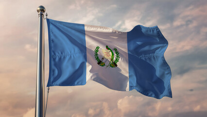Guatemala Waving Flag Against a Cloudy Sky