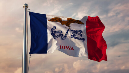 Iowa Waving Flag Against a Cloudy Sky