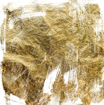 Large gold ink brush marks texture with a transparent background 