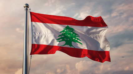 Lebanon Waving Flag Against a Cloudy Sky