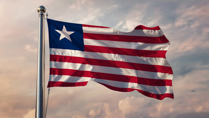 Liberia Waving Flag Against a Cloudy Sky