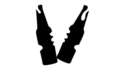 Clink beer bottles, black isolated silhouette