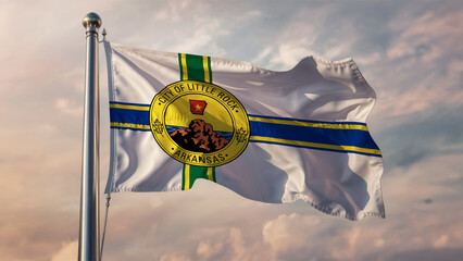 Little Rock Waving Flag Against a Cloudy Sky