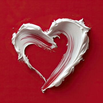 A 3D rendering of a white heart made of thick oil paint against a red background.