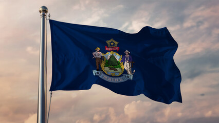 Maine Waving Flag Against a Cloudy Sky