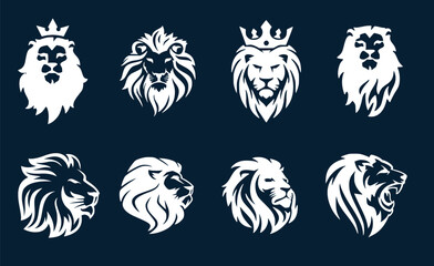 Set of lion head silhouettes for emblem. Lion muzzle emblem.