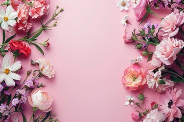 Happy Mother's Day or birthday concept. Floral greeting card with beautiful flowers with copy space with generative ai